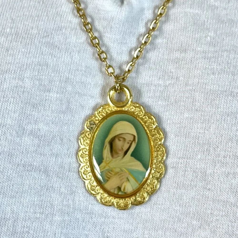 Our Lady Guadalupe Medal Gold Plated Pendant Chain Necklace Mexico Religious